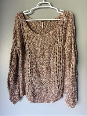 Free People Oversized Chunky Knit Fall Scoop Neck Cable Knit Sweater